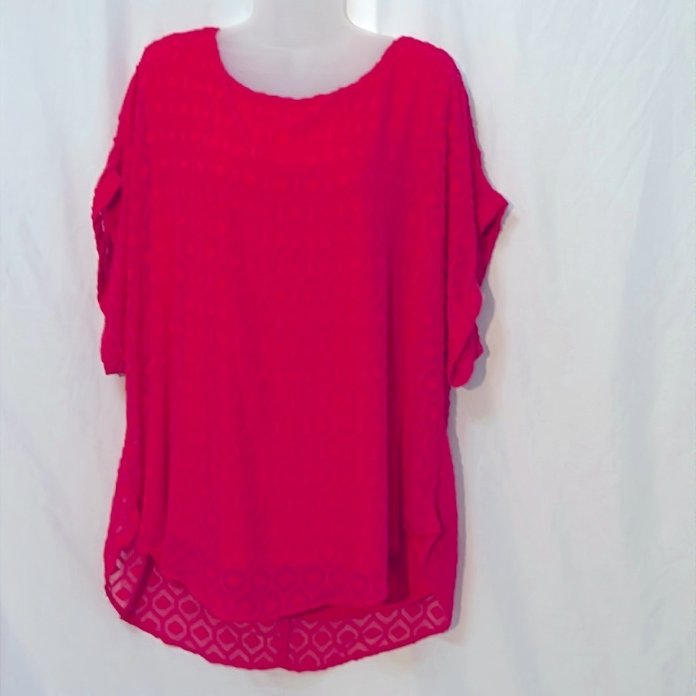 Joseph A Woman Textured Short Sleeve Top Size 2X  Red/Pink Flowy